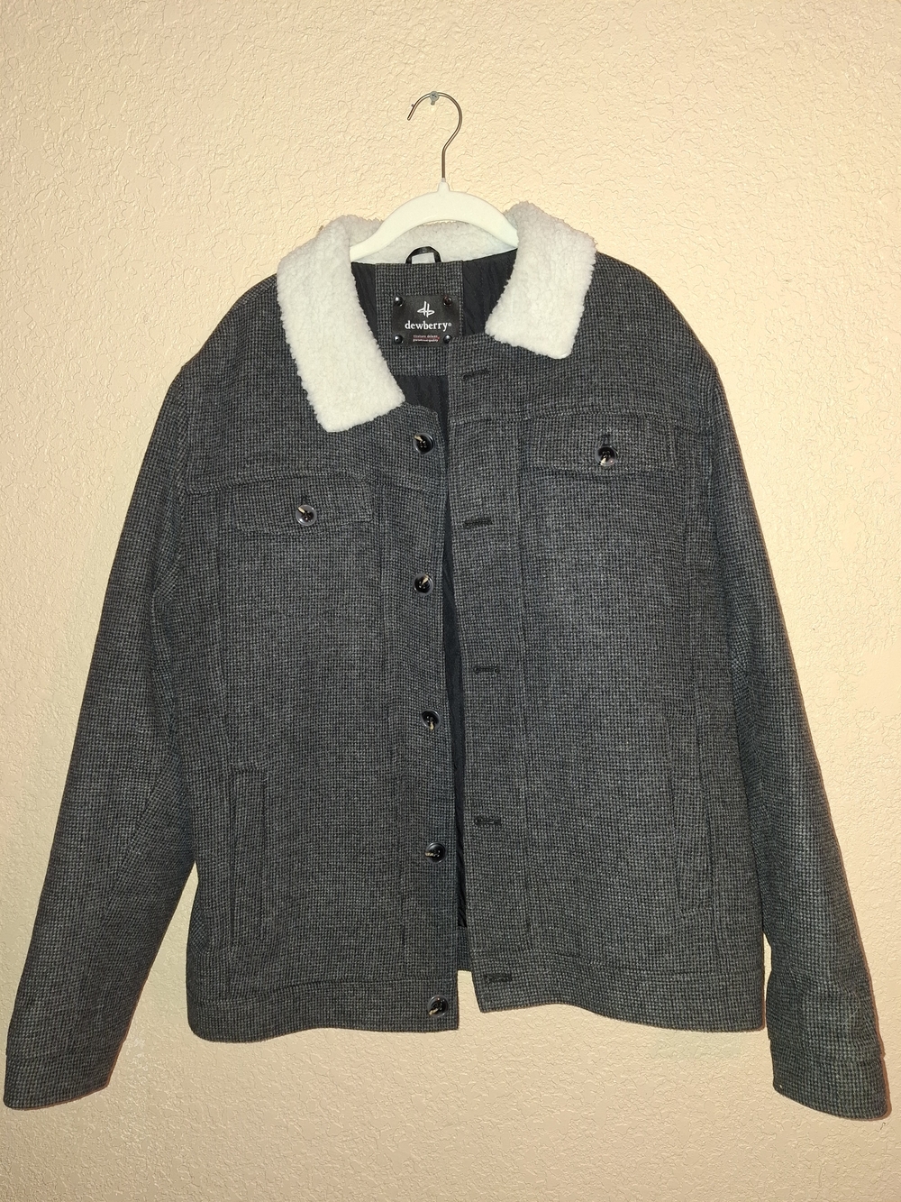 Men's Gray Wool-Blend Bomber Jacket with Sherpa Collar